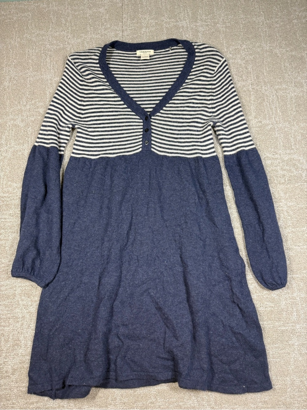 Vertigo Paris Angora Wool Blend Striped V-Neck Long Sleeve Dress Size Small